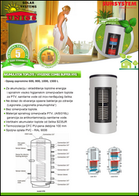 Solarni akumulatori toplote za solarno grejanje sanitarne vode PTV / akumulaciju-skladistenje toplotne energije / Kombinovani Baferi-Buffer HYG