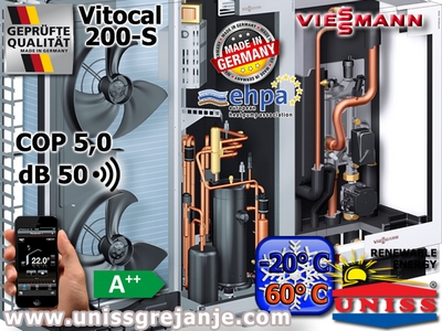 TOPLOTNE PUMPE VIESSMANN - Nova Vitocal 200-S / Najekonomičnije,
 najjeftinije i najkomfornije grejanje kuće na toplotnu pumpu vazduh voda - Toplotne pumpe za grejanje i hlađenje,
 karakteristike,
 tehnički detalji,
 podaci,
 katalog / Toplotne pumpe Viessmann - Nemačka