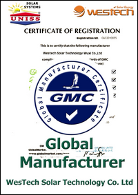 Sertifikat GMC - Global Manufacturer - Global Market - Solarni vakuumski kolektori - Globalni proizvodjač,
 WesTech Solar Technology Co. Ltd - Uniss Com Lab,
 Srbija