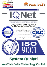 Sertifikat ISO 9001 - IQnet - CQC - Solarni vakuumski kolektori WesTech Solar - Uniss Com Lab,
 Srbija