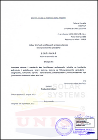 Serifikat - Srboljub Ilić - Uniss Com Lab - Mikroprocesorska upravljanja,
 Smart sistemi - Overen prevod sertifikata