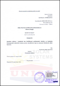 Serifikat - Srboljub Ilić - Uniss Com Lab - Solarni fotonaponski sistemi za električnu energiju - Overen prevod sertifikata