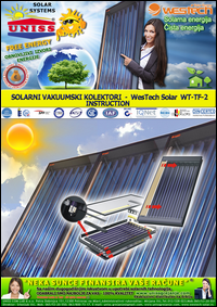 SOLARNI PANELI - SOLARNI VAKUUMSKI PANELI - Solarno grejanje vode,
 sanitarne,
 ptv,
 kuce,
 bazena - Solarni paneli za grejanje - WesTech Solar - Najnoviji Solarni paneli na svetskom trzistu - WT-TF-2 / Srbija